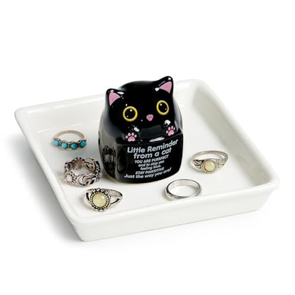 PUDDING CABIN Cat Gifts for Women Ring Holder for Jewelry, Spiritual Encouragement Gifts for Women Mom Friend Sister, Gifts for Black Cats Lovers, Birthday Mothers Day Christmas & Wedding - style: Black Cat
