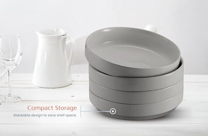 KooK Ceramic Large Pasta Bowls, Microwave and Dishwasher Safe, Great for Soups and Salads, Shallow Serving Bowls, Glossy Porcelain, 47 oz, Set of 4, Powder Grey - color: Powder Grey
