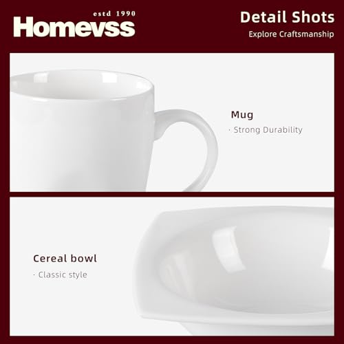 HomeVss, New Bone China Dinnerware SEt, Rim Square Shape, 40pc Set - color: Square Rim, size: Service for 8 - 40pc Set