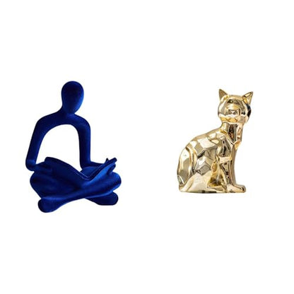 Abstract Thinker Figurine Cat Statue Human Sculpture Collectible Resin Ceramic Modern Art Decorative Suitable for Living Room Office Shelf Desk