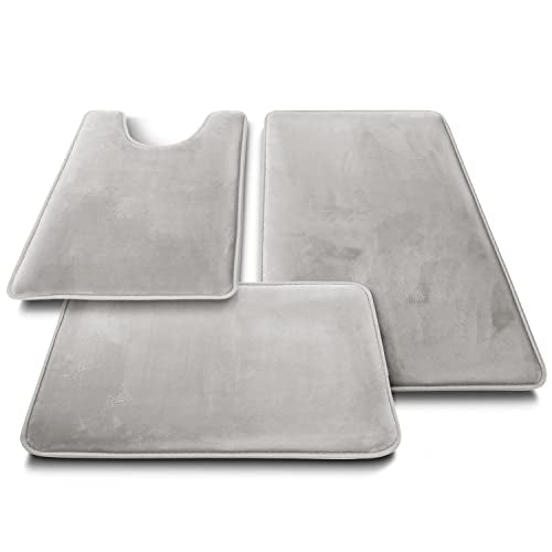 Clara Clark 3 Piece Bathroom Rugs Bath Mat Set, Velvet Memory Foam Bath Mats for Bathroom - Non-Slip, PVC Backing Bath Rugs, Washable - Dries Quickly, Silver - color: Silver