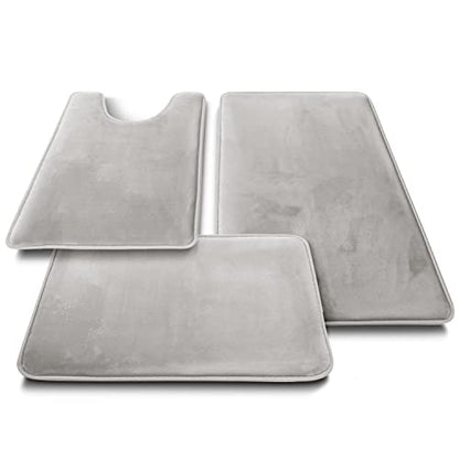 Clara Clark 3 Piece Bathroom Rugs Bath Mat Set, Velvet Memory Foam Bath Mats for Bathroom - Non-Slip, PVC Backing Bath Rugs, Washable - Dries Quickly, Silver - color: Silver