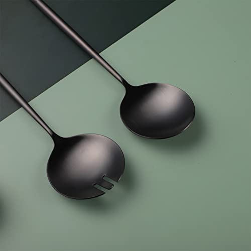 Salad Servers,Spoon and Fork Set 11.41 inch,18/10 Stainless Steel Salad Serving Titanium Plating (Black) - color: Black