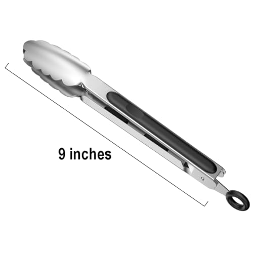 9-inch Stainless Steel Kitchen Tongs with Locking, Metal Food Tongs Non-Slip Grip (9") - size: 9"