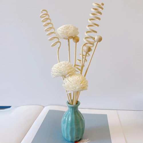 Ceramic Diffuser Bottle Set, 3PCS Spiral Flower Reed Ball Rattan Stick for Home Office Party Fragrance Aromatherapy Eucalyptus Oil