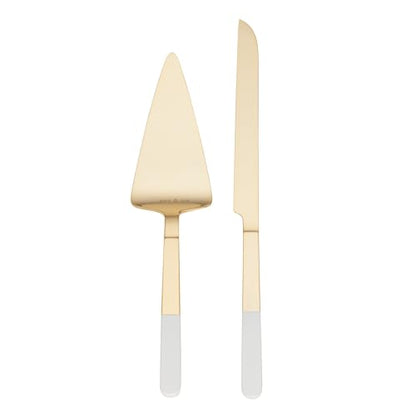 kate spade new york With Love Silverware Cake Knife & Server Set, 2-Piece | gold-plated stainless steel with enamel | flatware | 13.5 inch knife, hand wash only | wedding gift, cake cutting set - style: Dessert Forks, Set of 2