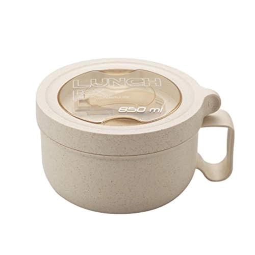 Rarapop 28.7oz Microwave Soup Bowl Containers with Lids, Wheat Straw Ramen Noodles Cup Mug for Instant Noodles,Oatmeal, Gumbo, Salad,Crunch,Cereal & More - Easy-Grip Design, Beige - color: Beige