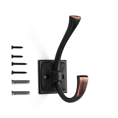Wall Hooks,5 Pack Coat Hooks Hardware Towel Hooks for Hanging Coats Double Oil Rubbed Bronze Robe Hooks Wall Mounted with Screws for Key, Towel, Bags, Cup. - color: Oil Rubbed Bronze