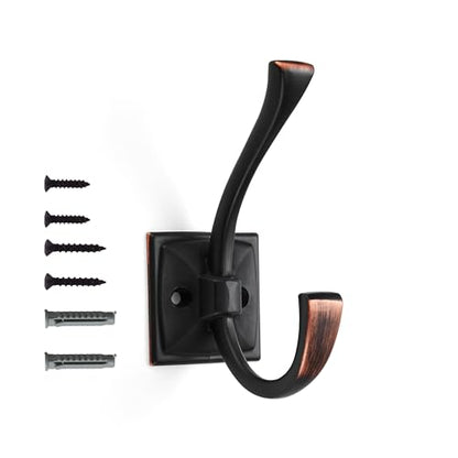 Wall Hooks,5 Pack Coat Hooks Hardware Towel Hooks for Hanging Coats Double Oil Rubbed Bronze Robe Hooks Wall Mounted with Screws for Key, Towel, Bags, Cup. - color: Oil Rubbed Bronze