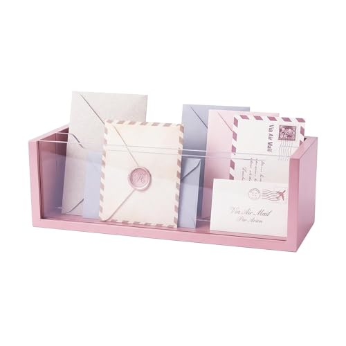 Aesthetic Pink Mail Organizer with Clear Acrylic Dividers - Adjustable Desk & Wall Mount Letter Holder, Modern Paper Sorter for Home Office Decor - color: Pink