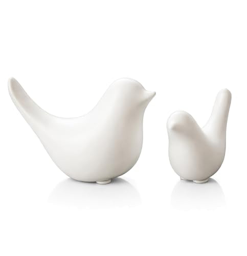 2 Pcs Ceramic Small Bird Figurines Modern Animal Statues for Home 、Room Decor and Bedroom Decor and Bookshelf Display (White) - color: White