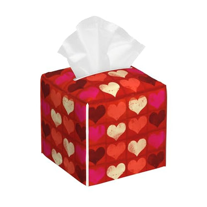Leather Tissue Box Holder Red Pink Love Heart Tissue Box Cover Facial Paper Case Organizer Cube Napkin Dispenser for Bathroom Vanity Countertop Night Stand Office Car - color: Red Pink Love Heart