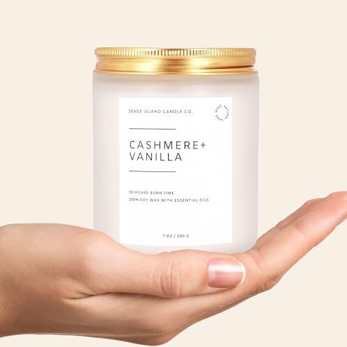 Crackling Wood Wick Vanilla Cashmere Scented Candle Natural Soy Wax 50 hrs Long Lasting Hand-Poured Highly Scented Crackle Wooden Wick Soothing Sound - color: Cashmere Vanilla-Wood Wick