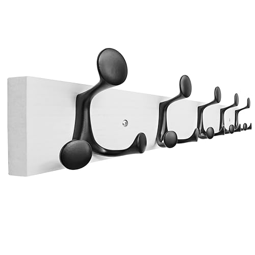 SKOLOO 24-Inch White Wood Coat Rack Wall Mount with 5 Triple Hooks - Ideal for Family Entrances, Classrooms, and Pet Supplies Storage - Perfect Coat Hooks for Wall - color: White, size: 24 inch with 5 hooks