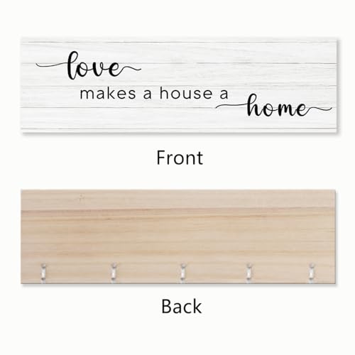 Love Makes A House Family Photo Hanging Display Board with 16 Clips, Rustic Wood Picture Collage Frame with Tassels Farmhouse Wall Decor - color: Love Makes A House