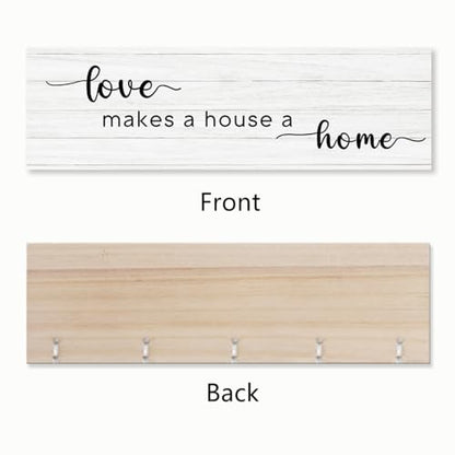 Love Makes A House Family Photo Hanging Display Board with 16 Clips, Rustic Wood Picture Collage Frame with Tassels Farmhouse Wall Decor - color: Love Makes A House