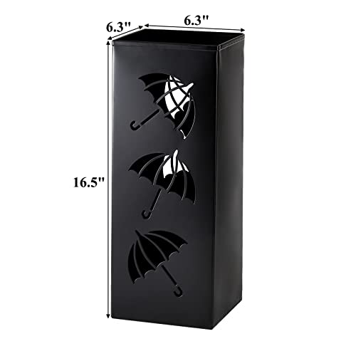 Okllen Metal Umbrella Holder, Square Umbrella Stand Rack for Entryway, 6.3" x 6.3" x 16.5", Black
