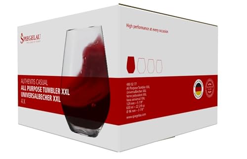 Spiegelau Authentis All Purpose Tumblers, Large Crystal Clear Stemless Glasses for Red and White Wines for Housewarming Gifts, Holiday Celebrations, Picnic, Home Bar, 22.4 oz, Set of 4 - style: XXL tumbler