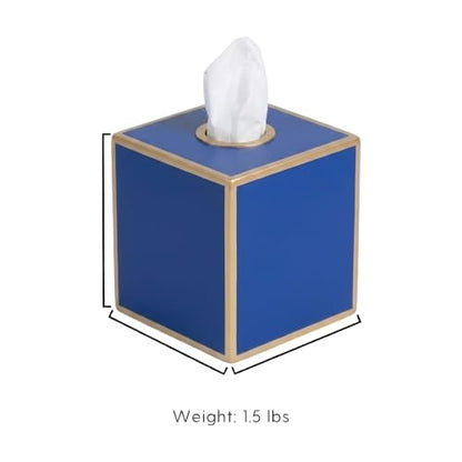 Jaye's Studio Square Tissue Box Cover, Blue Metal Gold Cube for Bathroom | Matte Hand-Painted Finish, Fits Standard Facial Holders, Polished Trim, Open Bottom, Coastal Nursery Use - color: Blue