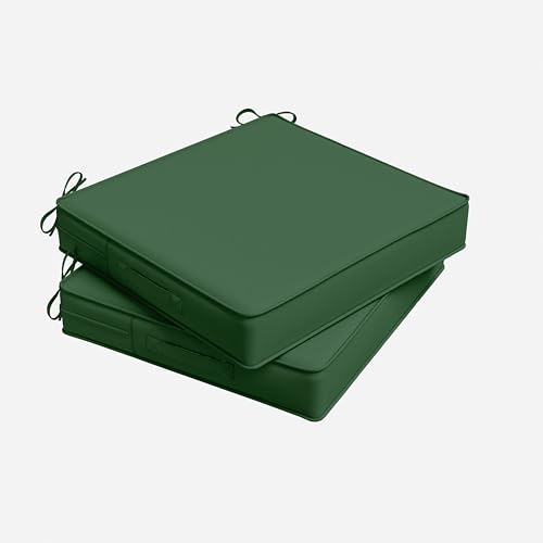 Outdoor Chair Cushion 17 x 16 x 3 Inches Patio Furniture Outdoor Waterproof Seat Cushion, Patio Chair Cushion with Handles and Ties, Square Dining Chair Cushion Set of 2, Green - color: Green, size: 17×16×3 in