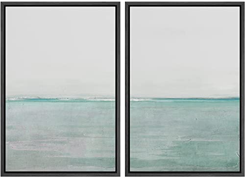 MUDECOR Framed Canvas Print Wall Art Set Teal Watercolor Paint Strokes Abstract Shapes Illustrations Modern Art Decorative Bohemian Calm/Zen for Living Room, Bedroom, Office - 24"x36"x2 Black - color: A01-2208-m10, size: 36"L x 24"W, style: Black Frame