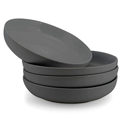 Elanze Designs Bistro Glossy Ceramic 8.5 inch Shallow Pasta Dinner Bowls Set of 4 - Perfect for Everyday uses from Italian Style Pasta to Caesar Salad, and Ramen to Pho, Charcoal Grey - color: Charcoal Grey, style: 8.5 inch Dinner