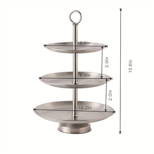 Metal 3 Tier Round Serving Tray, Cupcake Dessert Appetizer Stand, Stainless Steel Cake Cupcake Tower Stand Holder for Home Garden Display Wedding Bridal Shower Birthday Party Supplies (Silver)