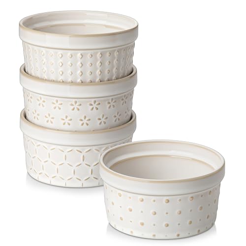 MALACASA 8 oz Ceramic Ramekins Set of 4, Creme Brulee Souffle Oven Safe | Ceramic Ramekins for Creme Brulee, Souffle, Pudding, Custard, Arctic White - size: 8 oz