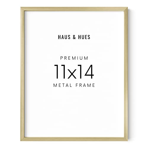 HAUS AND HUES 11x14 Gold Picture Frame - Modern Aluminum Poster Display - Lightweight 11x14 Frame for Certificates, Art Prints, Photos - Ready-to-Hang Vertically & Horizontally - color: Gold Metal, size: 11x14 in, style: Set of 01