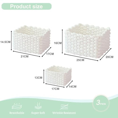 hand-knitted velvet rope storage basket set of 3 - soft cotton rope desktop cosmetics organizer box - nesting multi-functional storage basket (white) - color: White