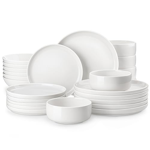 MALACASA 24 Pcs Porcelain Plates and Bowls Sets,Dinnerware Set for 6,White | Modern Ceramic Dishware,Kitchen Dining Ware,Microwave and Dishwasher Safe,Simple Solid White Design,Series LUNA - color: Ivory White, size: 24 Pcs (Service for 6)