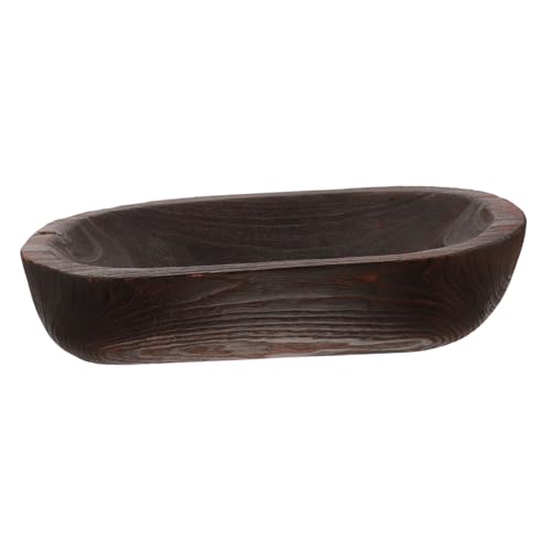 PRETYZOOM Rustic Wooden Decorative Bowl Home Ornament Centerpiece for Farmhouse Table Decor - color: Dark Brown