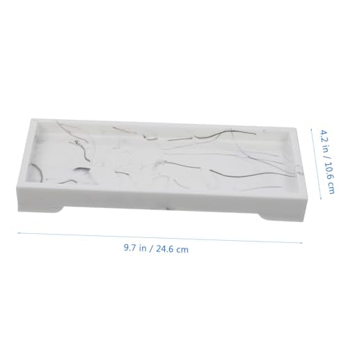 Marble Design Synthetic Vanity Tray for Bathroom Storage, White Cosmetic Organizer and Jewelry Holder, Home Washstand Storage Plate for Toiletries and Accessories