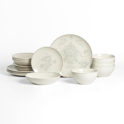 Stone Lain Opal 16-Piece Stoneware Dinnerware Set, Dinner Plates, Salad Plates & Bowls, Service for 4, Dishwasher & Microwave Safe, Grey - color: Gray, size: 16-Piece, Service for 4