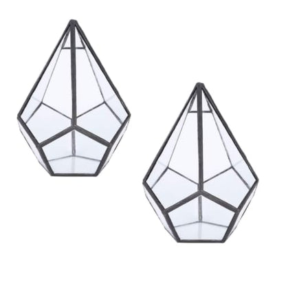 2pcs Glass Teardrop Centerpiece Plant Succulent Planter Pot, Small Glass Geometric Terrarium Shape Flowerpot Plant Terrarium Container Air Plant Containers for Tabletop Landscape Decor 4.7*5.5in