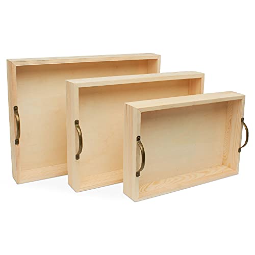 Unfinished Wood Nesting Serving Trays with Handles, 5 Sets of 3, Play Tray for Crafting, Resin, Organizing, & DIY Décor, by Woodpeckers - size: 5 sets