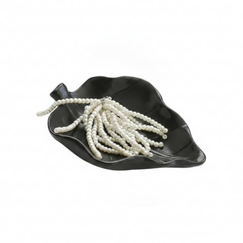 Leaf Shaped Ceramic Catchall Tray for Keys and Jewelry, Small Decorative Dish for Entryway, Nightstand, or Desk Organizer (1 Piece) - color: Black