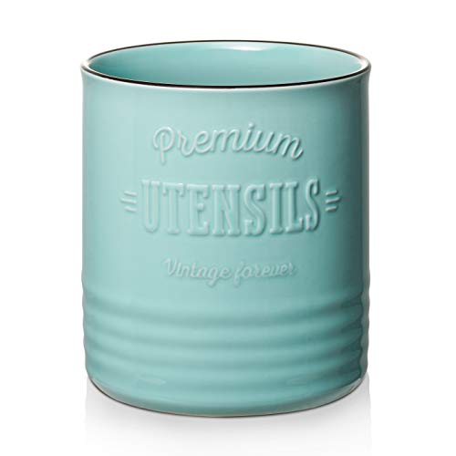 DOWAN 7.2″ Extra Large Kitchen Utensil Holder - Farmhouse Utensil Holder for Countertop - Ceramic Utensil Crock with Protection Cork Mat - Kitchen Decor & Housewarming Gift (Turquoise) - color: Turquoise