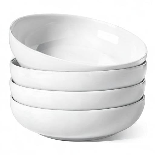 LE TAUCI Pasta Bowls 45 oz, Salad Bowls Set for Serving Soup, Pasta, Noodle, Dinner, Large Kitchen Bowl Plates, Microwave Safe - 8.5 Inch, Set of 4, White - color: White, size: 45 ounces