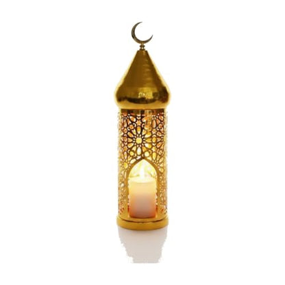 Hang or Display Decorative Metal Lantern with Gold-Plated Finish for Ambient Candle Lighting