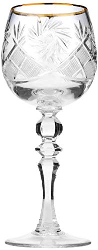 Set of 2 Hand Made Vintage Crystal Wine Goblets with 24K Gold Rim on a Stem 8"H, Old-Fashioned Glassware - size: Wine Glass w/gold 8.0oz