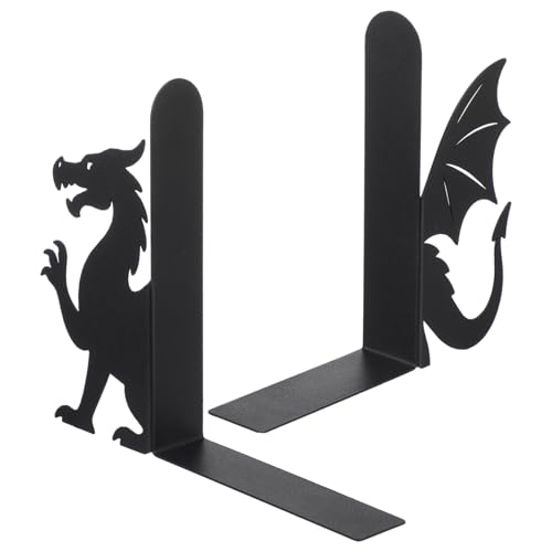 Dragon Bookends Set of 2 Styles Metal Book Ends for Shelves | Gothic Dragon Head Wings Design, Sturdy Metal Construction, Non-slip Base, Home Office Bookshelf Gift Dragon Lovers - style: Evil Dragon