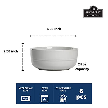 Double Line 6.25"/24 oz Cereal Bowl, Set of 6, White - color: White, size: Cereal Bowl