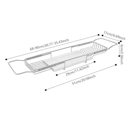 Expandable Bathtub Tray, Stainless Steel Bath Caddy with Marble Board, Adjustable 26.8-35.4 Inch Bathtub Shelf for Bathroom Spa