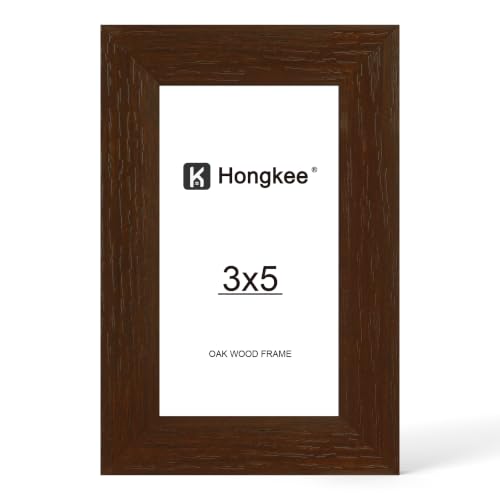 Hongkee 3x5 Oak Wood Picture Frame (1 Pack, Walnut) with Real Glass Cover | Solid Wood 3 x 5 Small Frame for Wall or Tabletop Display - Includes Easel Back, Vertical Hang - Ideal for Home, Office - color: Walnut, size: 3X5 in