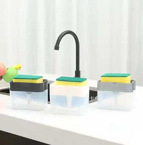 Countertop Kitchen Dish Soap Dispenser and Sponge Holder.Sink Dish Washing Soap Dispenser with one Gentle Push 13 Ounces (Sponge Included)