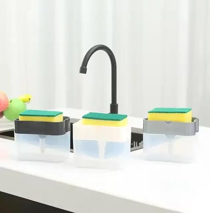 Countertop Kitchen Dish Soap Dispenser and Sponge Holder.Sink Dish Washing Soap Dispenser with one Gentle Push 13 Ounces (Sponge Included)