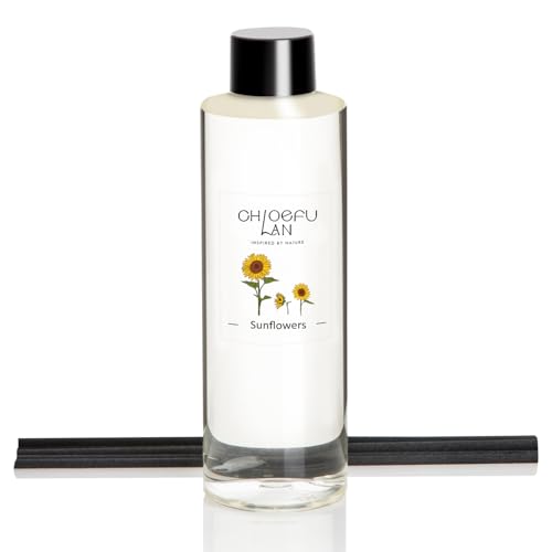 Chloefu LAN Sunflowers Scented Oil Diffuser Refill 200ml/6.76 fl oz Air Freshener with Natural Essential Oils，Floral Fruity Scent, Daisy-Inspired Long-Lasting Diffuser Oil, Home & Bathroom Decor - color: Sunflowers