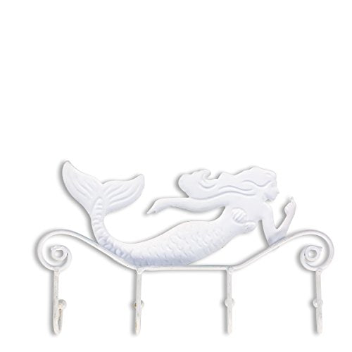 Tooarts Wall Mounted Key Holder Iron Mermaid Wall Decoration 4 Hooks for Coats Towels Bags Wall Mount Clothes Holder Screws Included