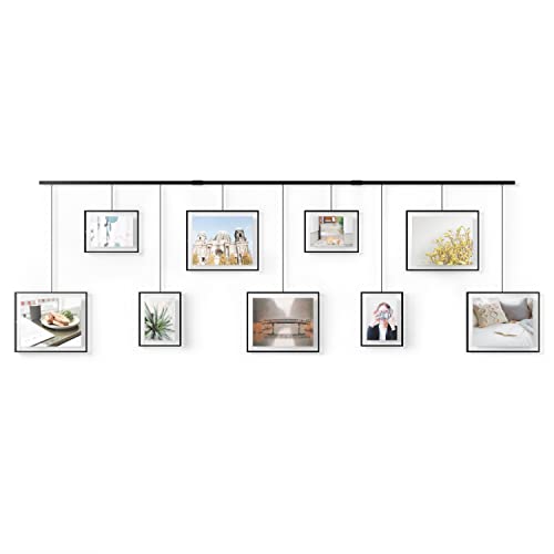 Umbra Exhibit Gallery Picture Frames, Adjustable Wall, Set of 9, Black | Steel, movable hanging rods, holds 8x10 and 5x7 sizes, minimal screw holes, mounting hardware included - color: Black, size: Set of 9, style: 9-Opening